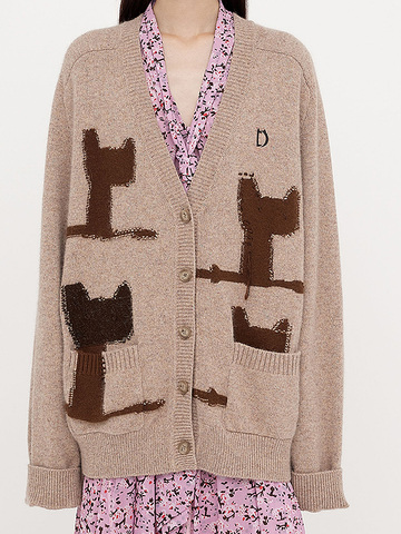 Cat Silhouette Design Knit Cardigan