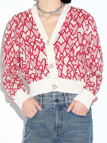 Heart Printed Knit Cardigan