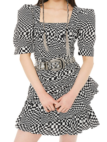 Checkered Tuck Design Dress