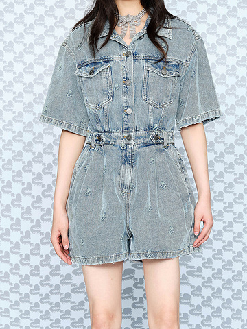 d Embroidery Denim Overalls