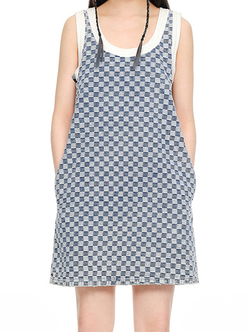 Checkered Denim Tank Dress