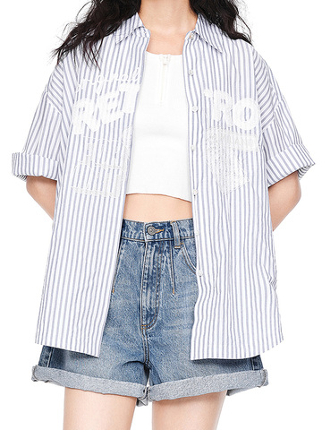Sequins&Embroidery Patch Stripe Shirt