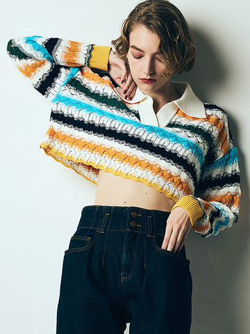 Colorful Wave Stripe Polo-Knit