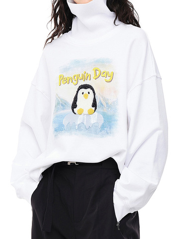 Printed & Embroidery Penguin Turtle Sweatshirt