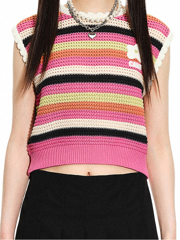 Colorful Stripe No-Sleeves Knit 
