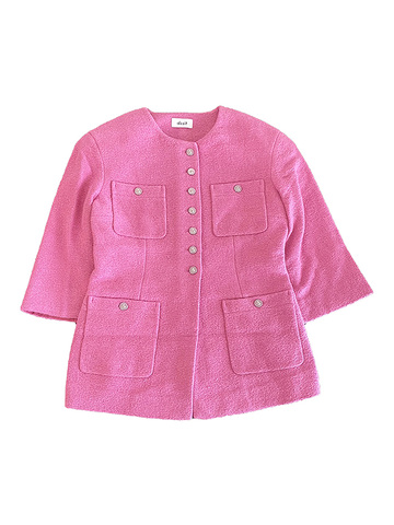Pink Tweed No-Collar Jacket