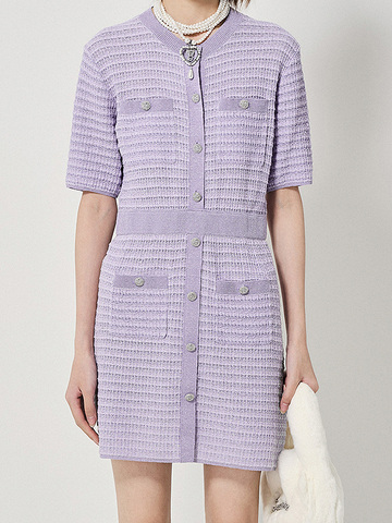 Purple Knitting Design Button Dress