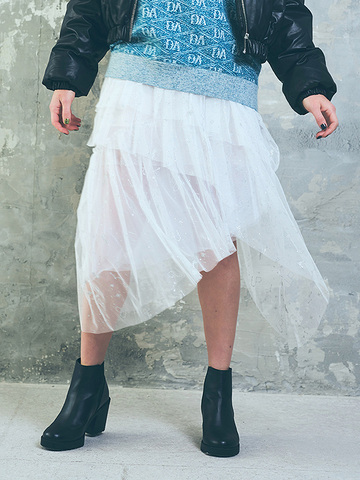 Embroidery Tulle Asymmetry Skirt