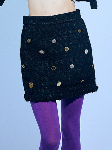 Various Button Tweed Skirt