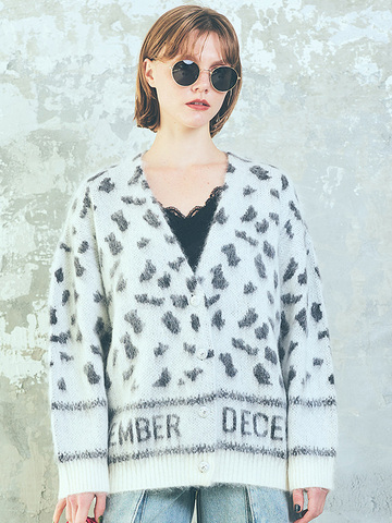 Leopard Pattern Mohair Knit Cardigan