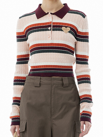 Retro Color Stripe Polo Knit