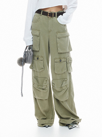 Khaki Denim Cargo Pants