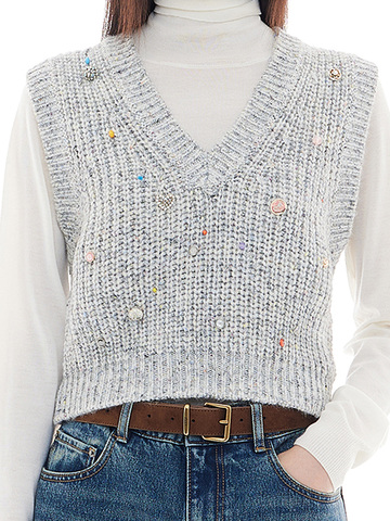 Various Beads Knit Vest