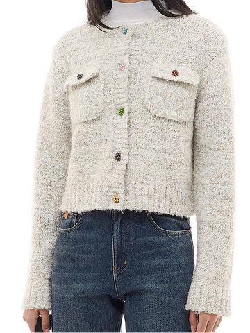 Multi Heather Design Button Knitting Cardigan