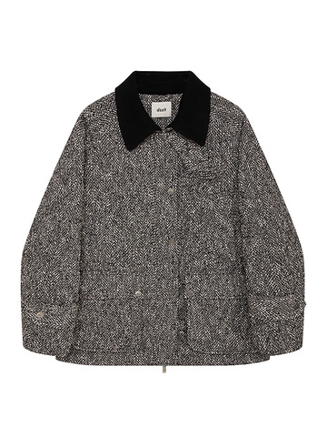 Bi-Color Collar Tweed Padded Jacket