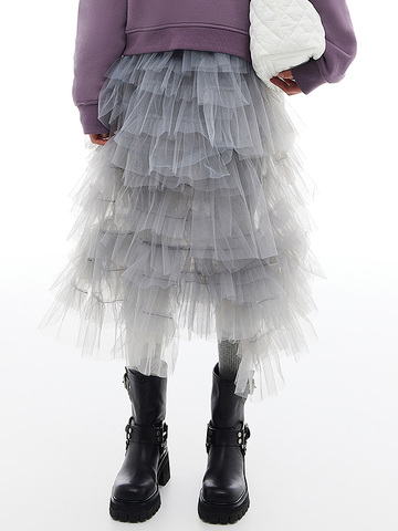 Gray Tiered Tulle Skirt