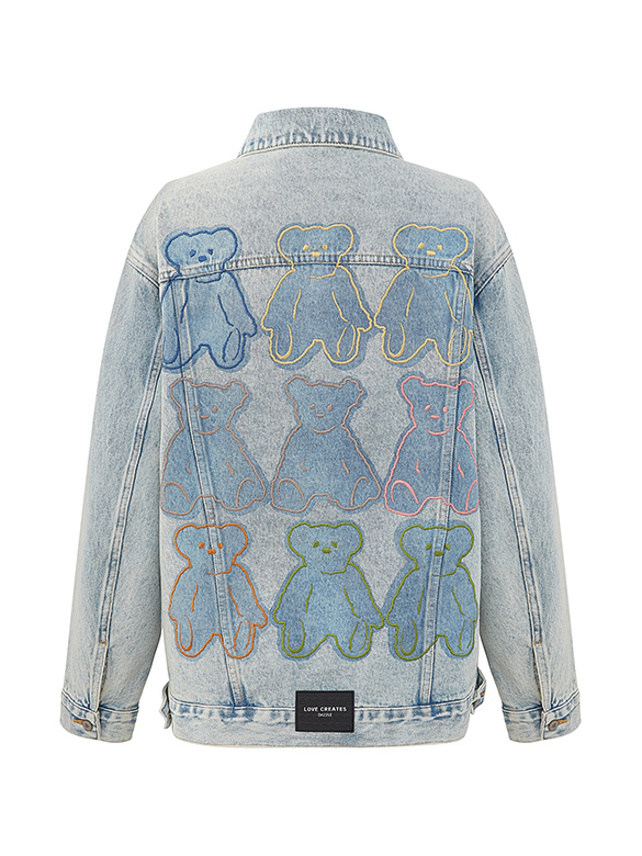 Teddy Bear Back-Side Printed Denim Jacket