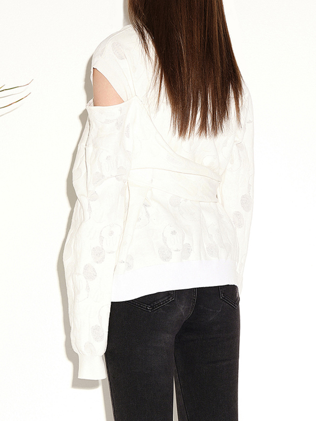Sequins & Embroidery Shoulder Cut-Off Knit Cardigan