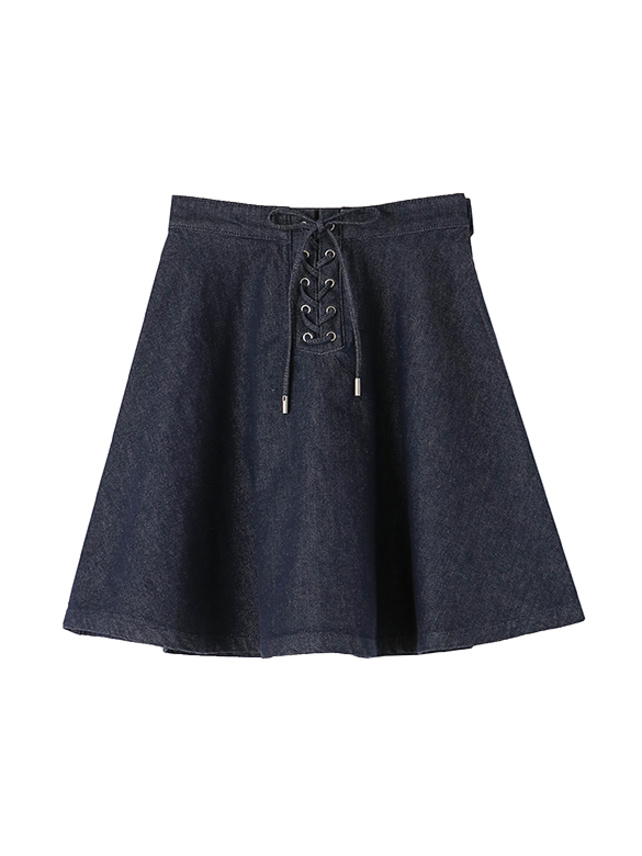 Lace-Up Design Denim Skirt