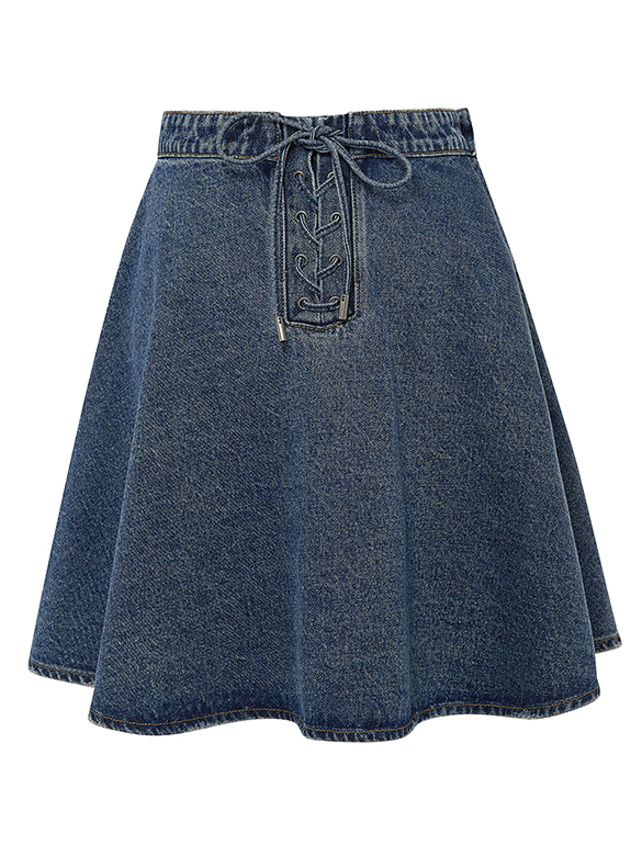 Lace-Up Design Denim Skirt