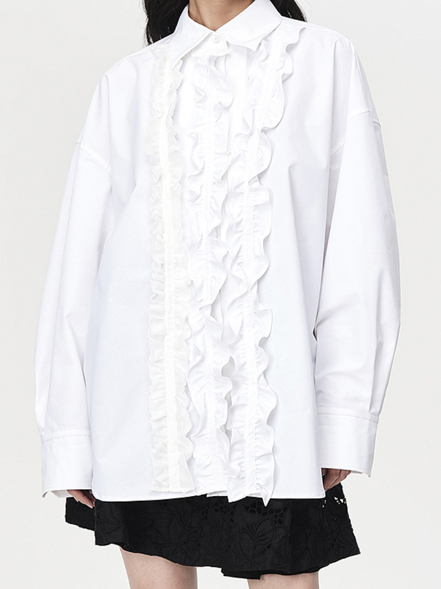 Front Side Frill Design Shirt - DAZZLE FASHION(ダズルファッション