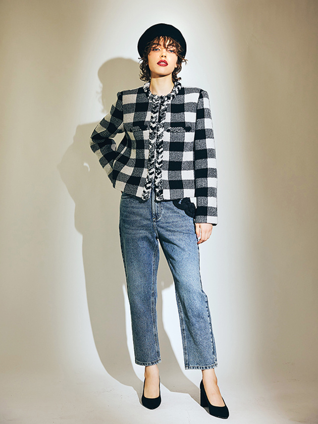 Checkered No-Collar Jacket - DAZZLE FASHION(ダズルファッション)／d