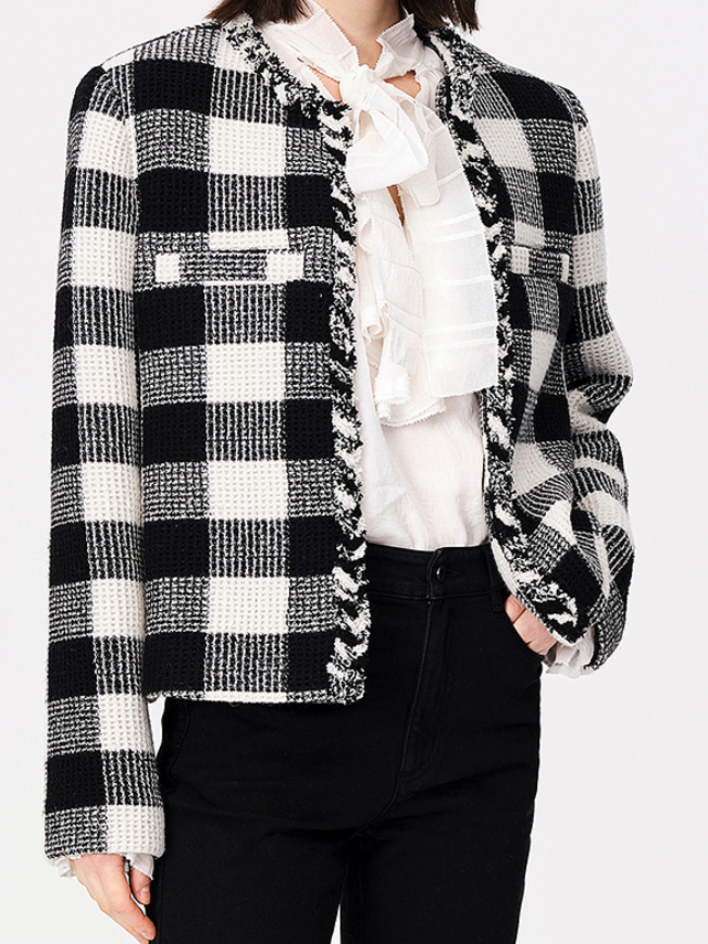 Checkered No-Collar Jacket - DAZZLE FASHION(ダズルファッション)／d