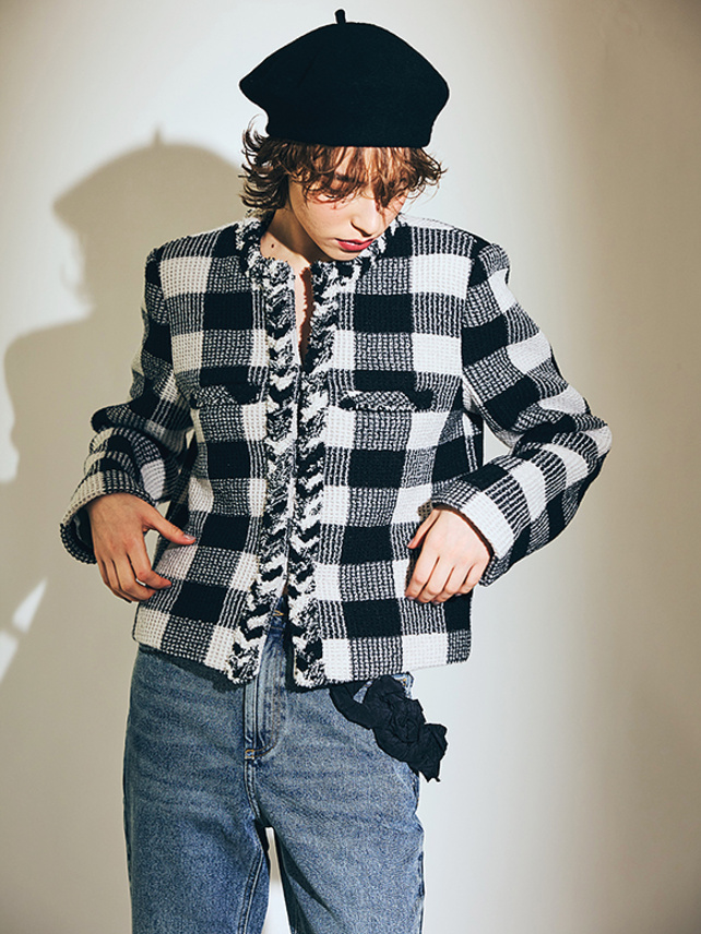 Checkered No-Collar Jacket - DAZZLE FASHION(ダズルファッション)／d ...