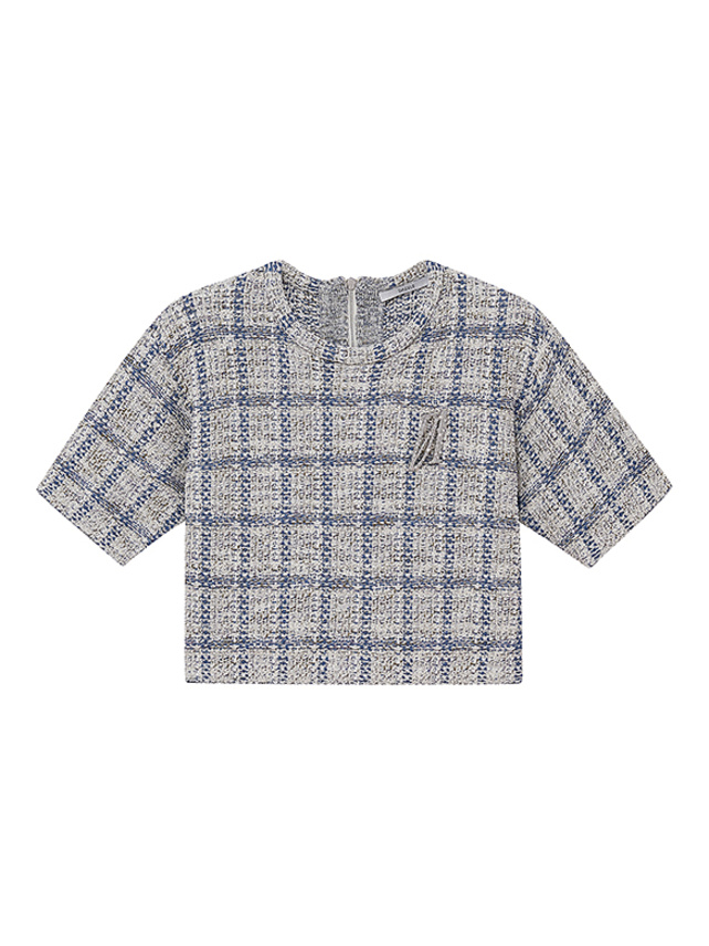 Blue × Gray Checkered Knit
