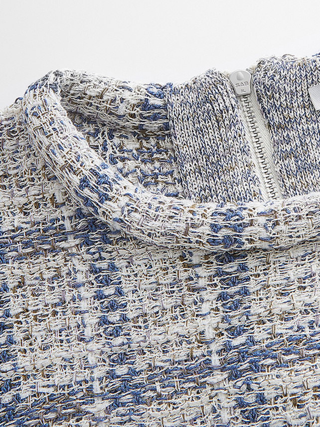 Blue × Gray Checkered Knit