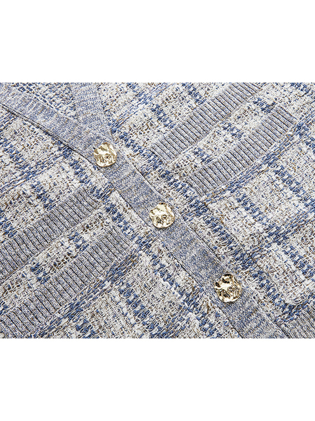 Blue × Gray Checkered Knit Vest
