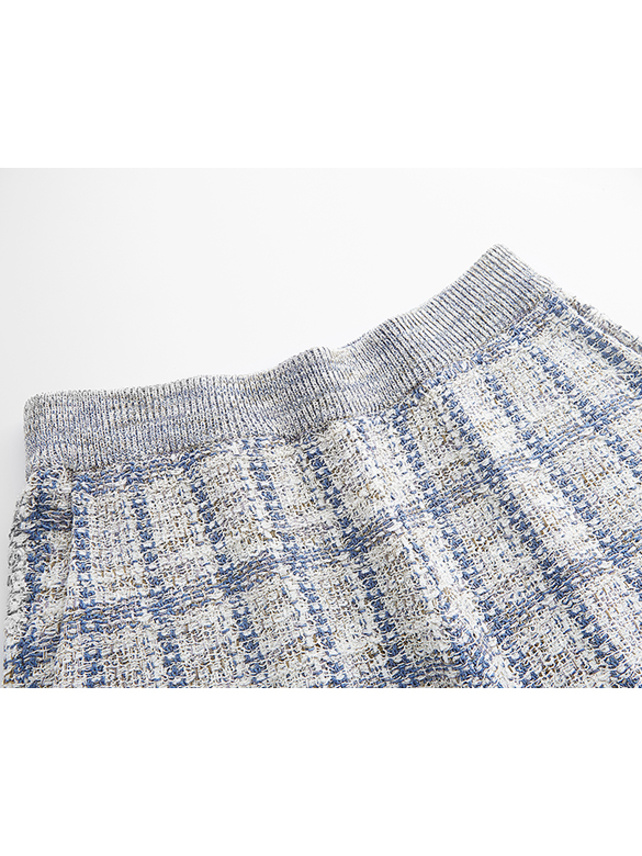 Blue × Gray Checkered Knit Short Pants