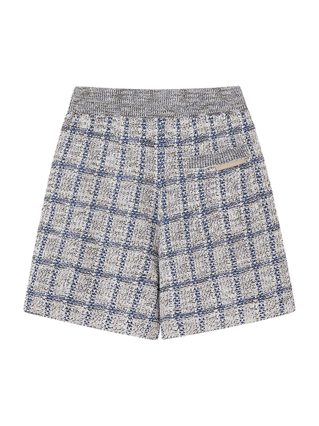 Blue × Gray Checkered Knit Short Pants