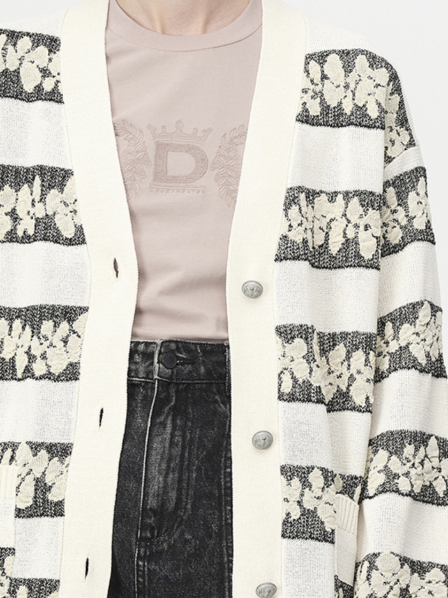 Bi-Color Flower Design Knit Cardigan - DAZZLE FASHION(ダズル