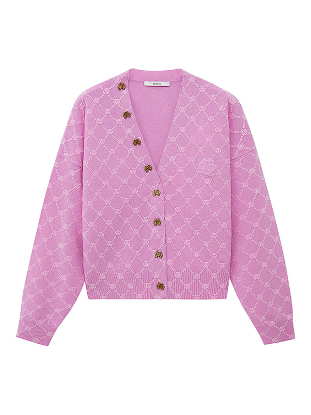 レーヨン【rokh】 PINK×WHITE MONOGRAM CARDIGAN - カーディガン/ボレロ