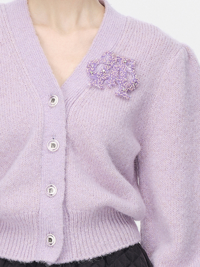 Sequins Logo Glitter Knit Cardigan - DAZZLE FASHION(ダズル 