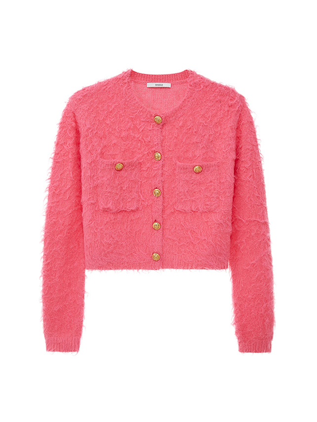 Gold Button Pink Knit Cardigan - DAZZLE FASHION(ダズルファッション 