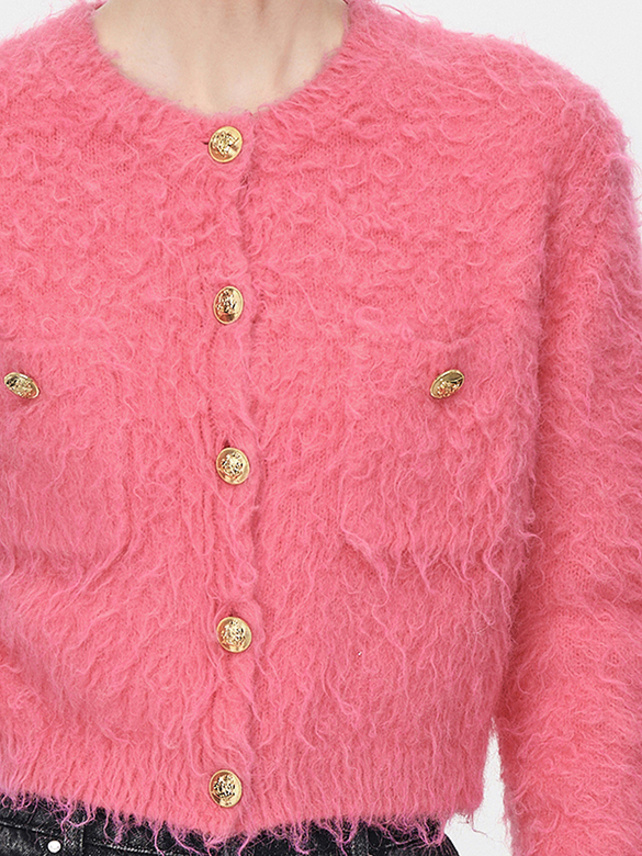 Gold Button Pink Knit Cardigan - DAZZLE FASHION(ダズルファッション 