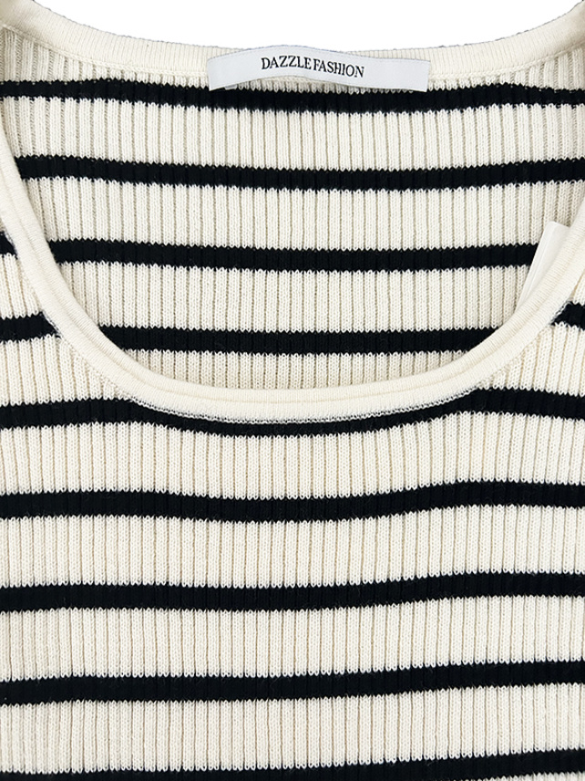 Waist Logo Short Length Stripe Knit