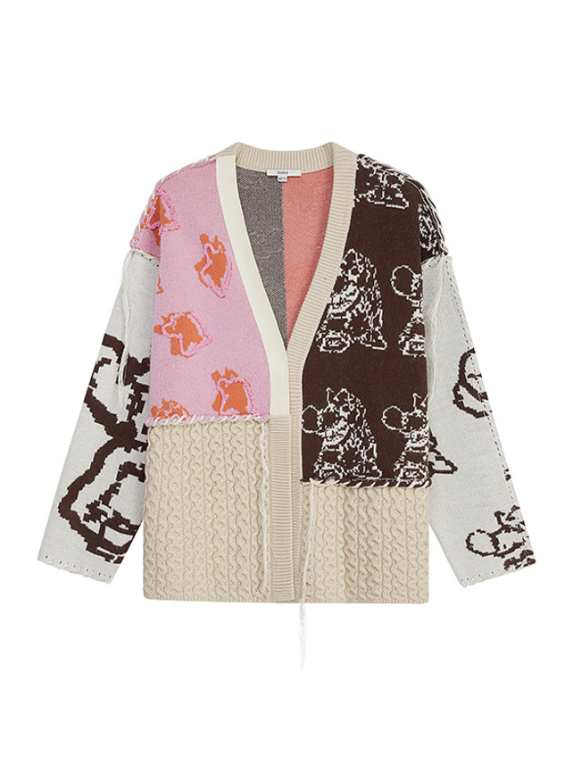 Mixed Pattern Knit Cardigan - DAZZLE FASHION(ダズルファッション 