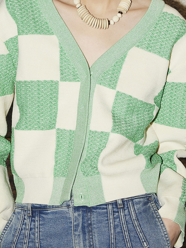 Plaid Pattern Design Knit Cardigan