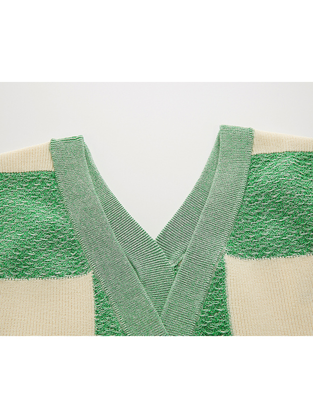 Plaid Pattern Design Knit Cardigan