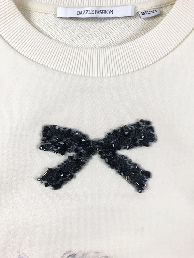 3-D Design Beads Ribbon Sweatshirt
