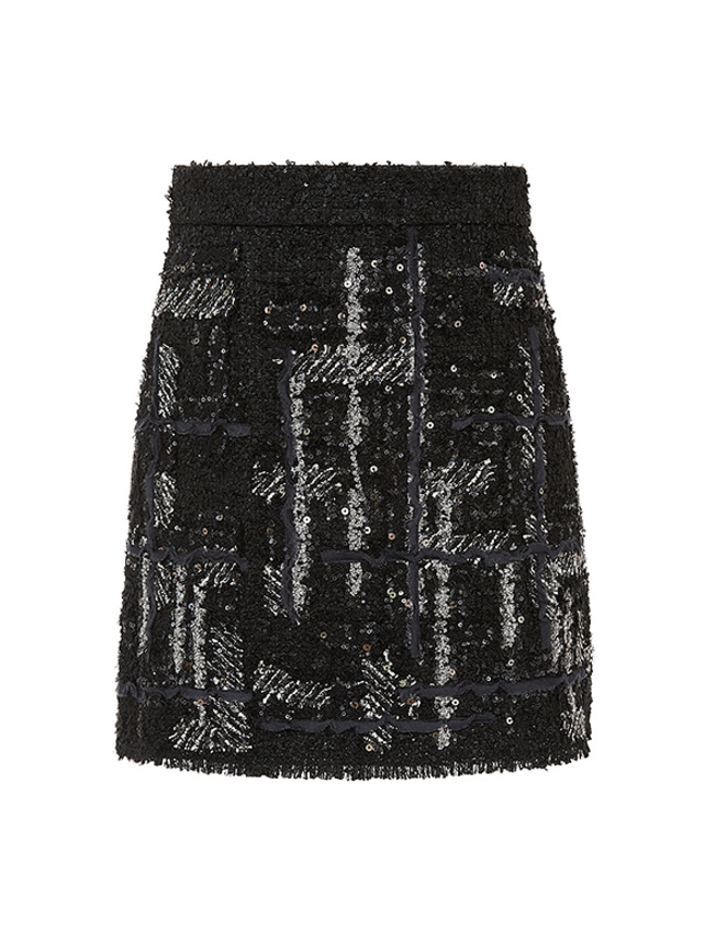 Tweed Sequins Design Pattern Skirt
