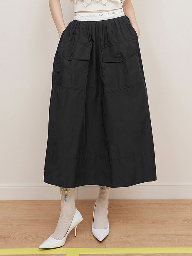 Waist Logo Tape Taffeta Skirt