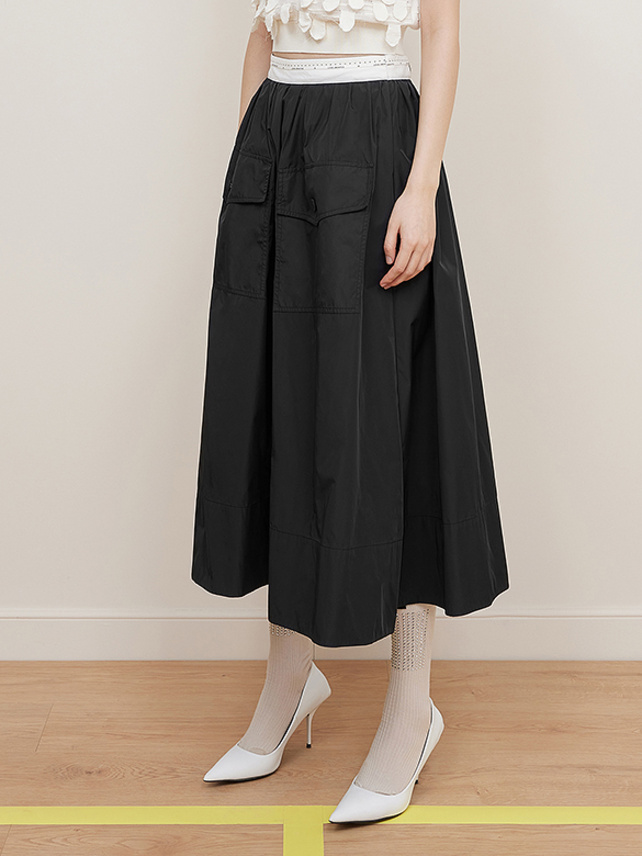 Waist Logo Tape Taffeta Skirt