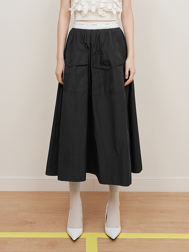 Waist Logo Tape Taffeta Skirt