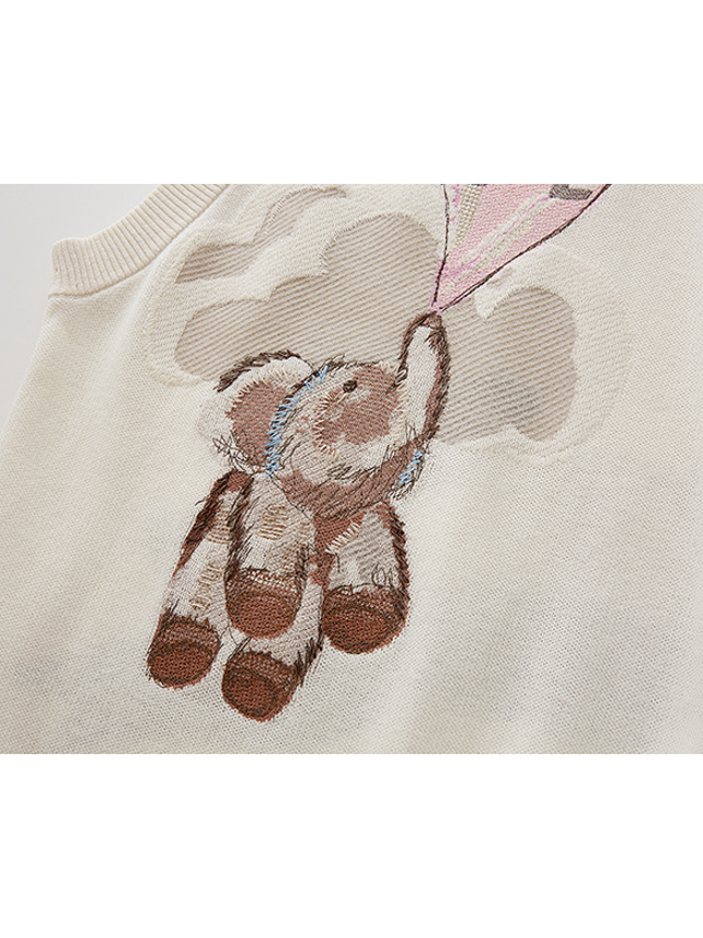 Elephant Design Embroidery Sleeveless Knit