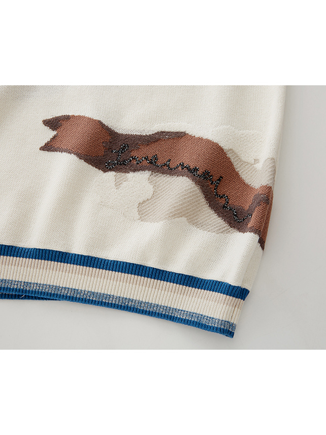 Elephant Design Embroidery Sleeveless Knit