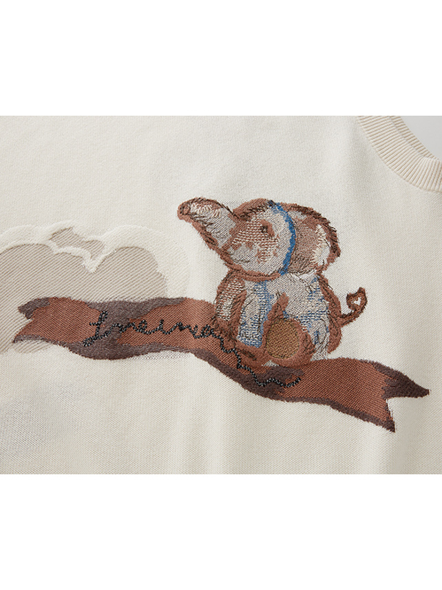 Elephant Design Embroidery Sleeveless Knit